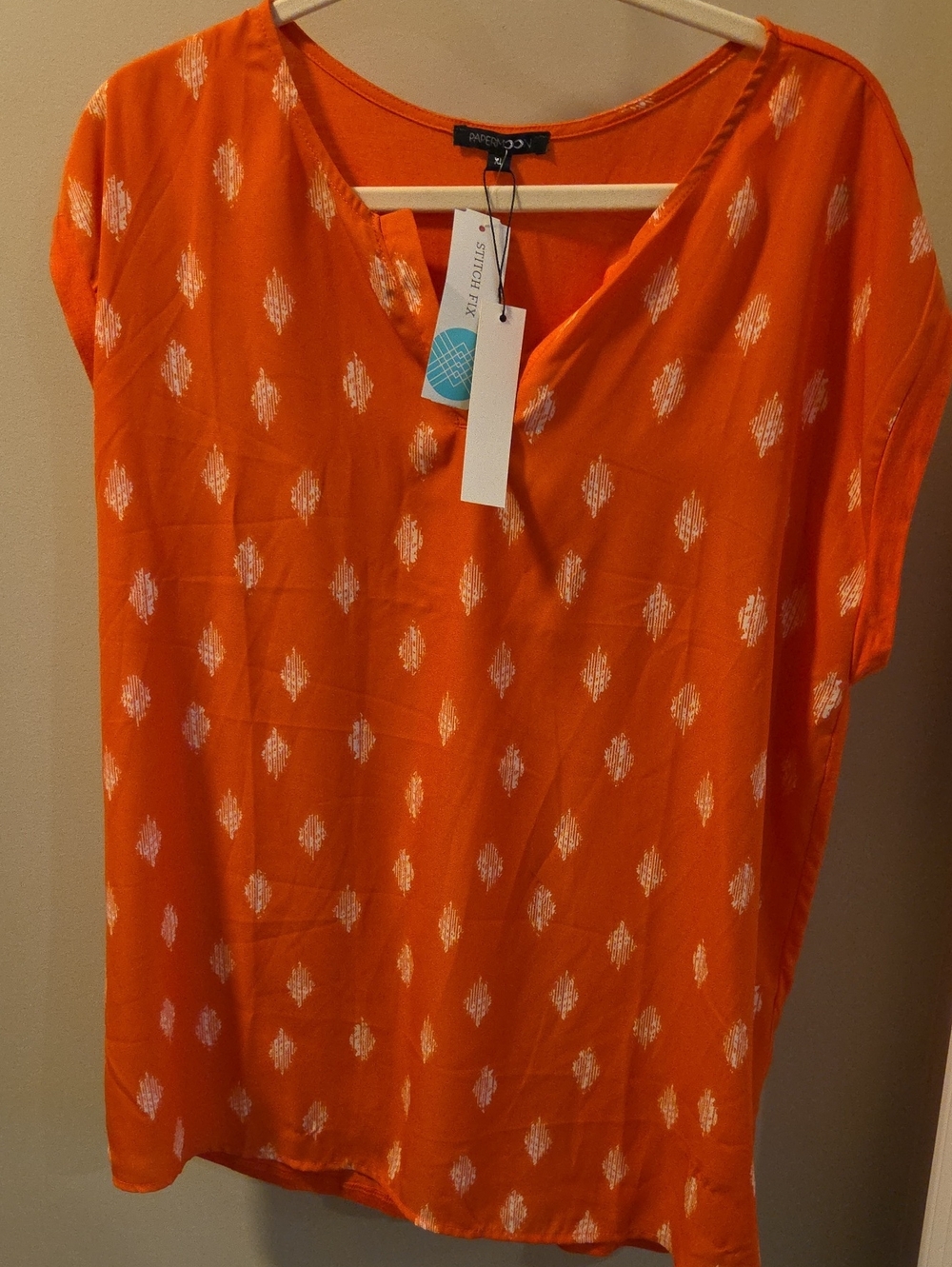 Papermoon Orange V-Neck Tunic with White Diamond Motif